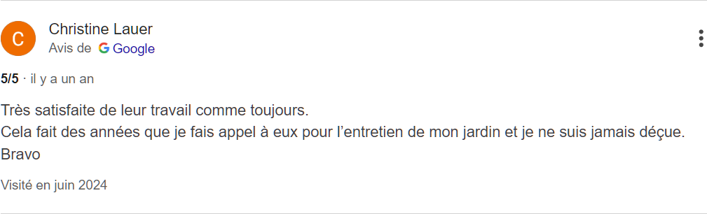 Avis client satisfait - Entretien espaces verts Rochefort
